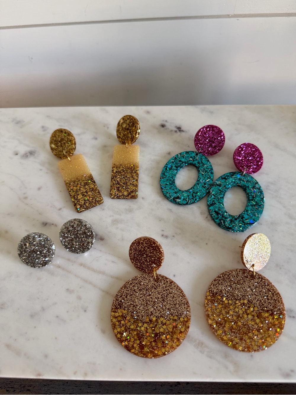 Acrylic Confetti Star Dangle Earrings Set of 5 Pierced Ear